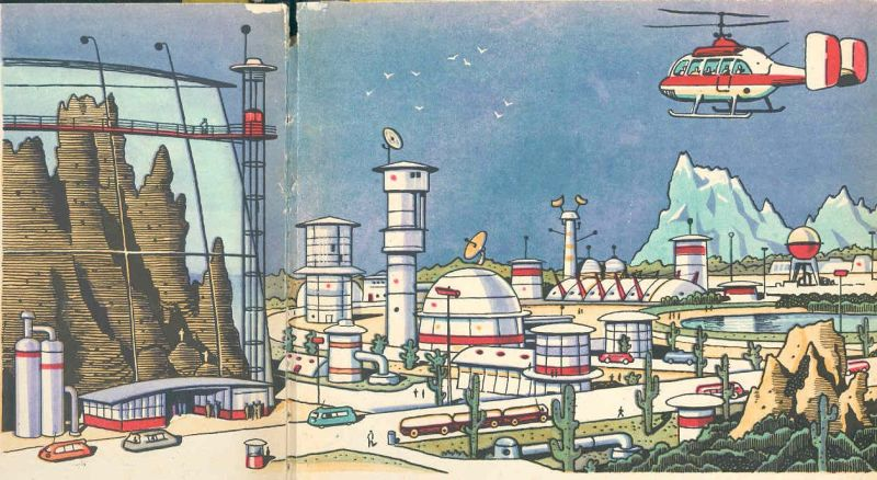 Illustration for article titled Helicópteros en la Luna y robots gigantes: así imaginaban los artistas soviéticos la vida en el espacio